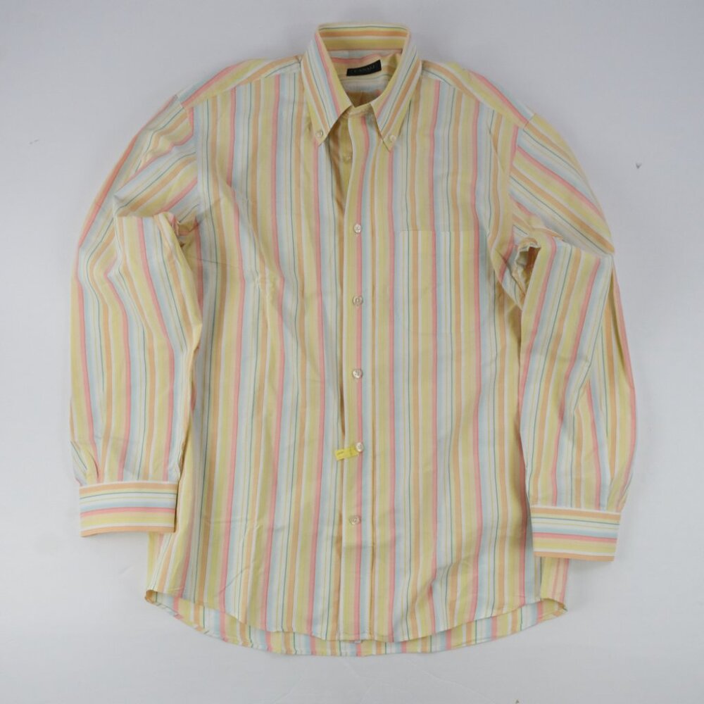 Canali Shirt Mens Medium Orange Sportswear Cotton Italy Long Sleeve Button Down